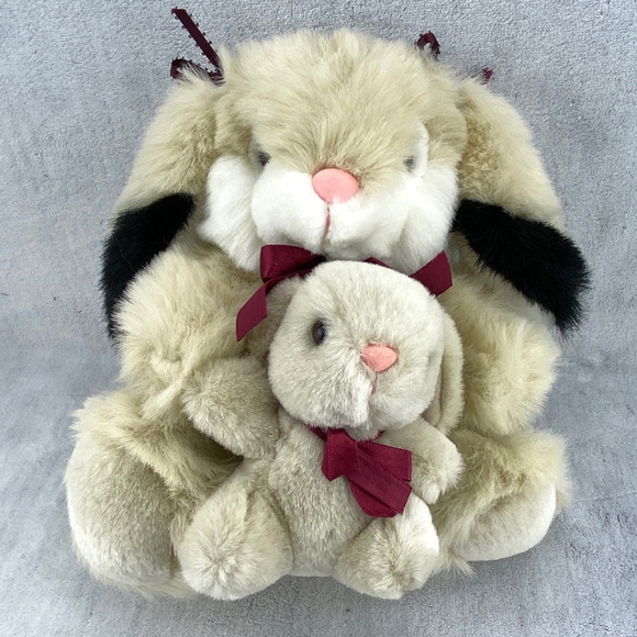 Aurora Bunny Rabbit and Baby Vintage Plush 1989 Solid Stuffed Teddy Bear Soft - Picture 3 of 14